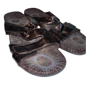 Vionic Lauren Croc Embossed Leather Sandals Sz 10 Metallic Brown Orthaheel
